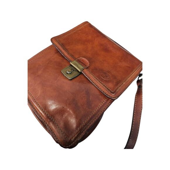 Vintage 60's Leather Cognac Brown Crossbody Bag Messenger Shoulder Purse - Picture 7 of 16